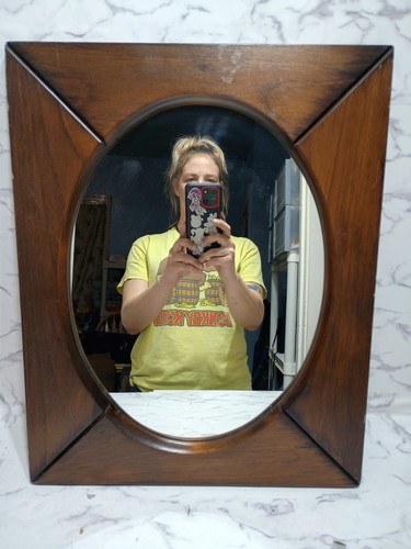 Oval wall mirror dark walnut - ,