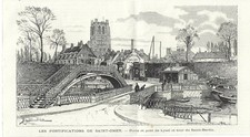 Stampa antica SAINT-OMER Porta e Ponte di Lysel e Cattedrale 1892 Antique print