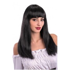 Parrucca Lunga Liscia Nera  Con Frangia