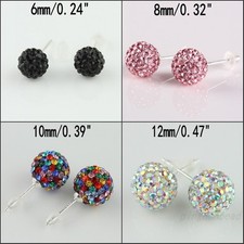 Orecchini a perno argento sfera discoteca rotonda cristallo zirconi scintillanti 6 mm 8 mm 10 mm 12 mm nuovi
