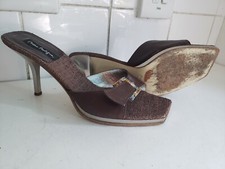 SANDALI DONNA MARIO BOLOGNA DESIGNER UK 5 EU 38 MULES PELLE MARRONE TACCO