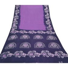 Sari in cotone batik viola vintage sanscriti con arte floreale artigianale 5YD