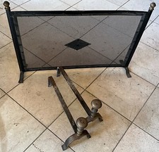 ANTICHI ALARI FERRO BATTUTO COPPIA + PARAFIAMMA + FERRI