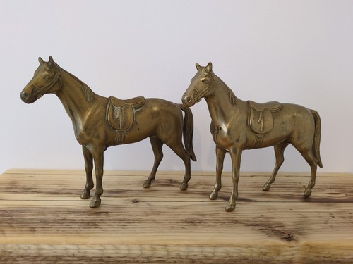 Pair brass horse - brass, figurines