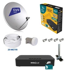  KIT DECODER HD TIVUSAT + PARABOLA 45CM + LNB + SUPPORTO + 20MT DI CAVO + 4 CON.