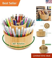 Multifunctional Bamboo Organizer with 360° Rotation - Ideal for Art & Stationery