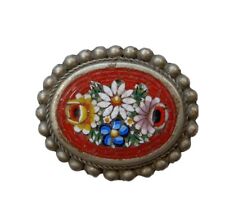 *HH* Bellissima Antica Spilla Micro Mosaico Fiori Fiore Flowers Old Pin 