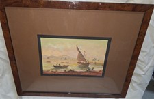 Dipinto Antico Barca Con Pescatori