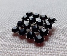 SPILLA/PIN GIOIELLO vintage quadrata 4x4, 16 PIETRE nere/struttura color argento