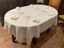 Antica Tovaglia In Lino Ricamata A Mano mt.2,10 xmt.1,70 con 6 tovaglioli