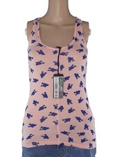 Zara Trafulc Maglia Top Donna 40 S Small Rosa Blu Canotta Senza Maniche Cotone