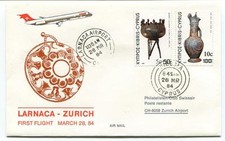 FFC 1984 Swissair First Flight Larnaca Zurich Cyprus Aeroport Philatelisten Club