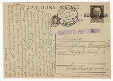 1940 Regno d'Italia - Cartolina postale 30 cent. con annullo Sulmona censura