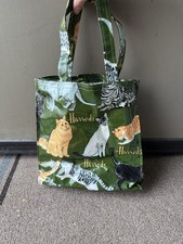 RARA borsa shopping verde logo Harrods con gatti vintage 2002 Knightsbridge