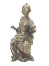 Antica statuetta in bronzo di Minerva o Britannia seduta su globo altezza 9"/23 cm