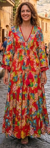 Maxi abito rosso fuoco boho