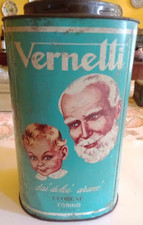 Scatola in latta con angoli arrotondati vintage caramelle Vernetti, anni '50/'60