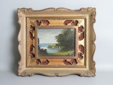 ELEGANTE CORNICE TRAFORATA BAROCCA IN LEGNO CON DIPINTO PAESAGGIO XX SEC.