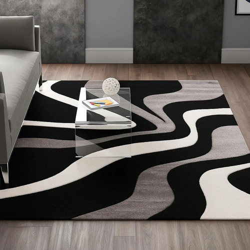 Tappeto astratto nero - , bianco