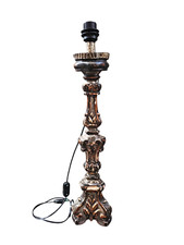 ANTICO CANDELIERE CANDELABRO da Chiesa Legno Laccato seconda metà XVIII secolo
