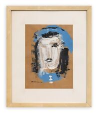 SCUOLA del XX SECOLO Quadro Dipinto Tecnica Mista su Carta Cornice Ritratto 1956