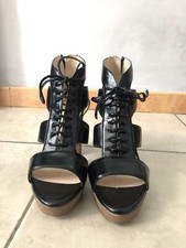 Sandali Neri Tacco Plateau Lacci