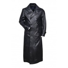 Trench cappotto lungo uomo tedesco WW2 classico ufficiale nero vera pelle di ...