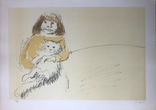  Carlo MATTIOLI "Anna con il gatto" , 1980 litografia originale firmata