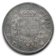 Regno d'Italia Raro 50 centesimi 1863 stemma Torino SPL gig.75