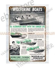 1950s Wolverine Wooden boats metal tin sign tavern store home decor