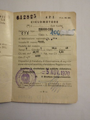 Libretto piaggio ciao 1970 - piaggio,
