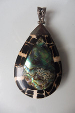 Ciondolo In Onice E Madreperla 925 Argento, 7,3Cm, Bello E Vecchio