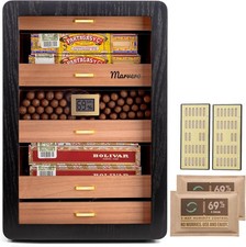 Humidor per Sigari, Humidor in Legno di Cedro con Igrometro Digitale, Cassetti, Umidificatori