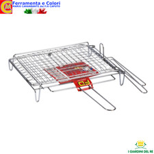 Griglia acciaio 40x30 Cm graticola Doppia Ribaltabile Cromata barbecue Camino