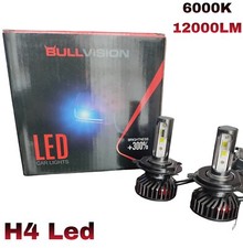 COPPIA LAMPADINE LED H4 CSP 6000K 12000LM AUTO MOTO 12V CANBUS BIANCO