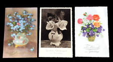 62896 AK Biglietti Di Compleanno 3 Cartoline Set Fiori 1937 Viole Rosa