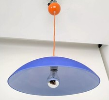 Lampadario Cupola Vetro Blu cobalto/Bianco/ Cavi Arancione d45cm Pop-design -691
