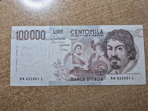 100000 lire caravaggio tipo - , 1