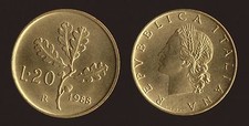 20 LIRE 1988 RAMO DI QUERCIA - ITALIA FDC/UNC FIOR DI CONIO