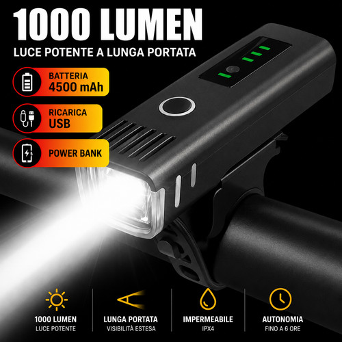 Faro anteriore bici - led, 1000