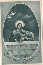 CARTOLINA  AUGURALI BUONA PASQUA UOVO PASCALE PULCINI AGNELLI VIAGGIATA 1933