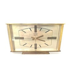 Vintage Metamec Quartz Brass Mantel Desk Clock Art Deco Kienzle Made In England