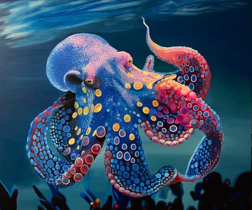 Polpo quadro olio tela - polpo, quadro,