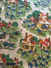 Lenzuolo piatto doppio puffo vintage anni 80 tessuto Lawtex progetto artigianale upcycle  