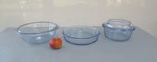 5 pezzi Pyrex vetro blu pallido azzurro multi girarrosto e coperchio e casseruola piatto e coperchio
