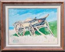 Mario Berrino ( Alassio SV 1920 - 2011 ) Il carretto,  olio su tela  cm 50 X 70