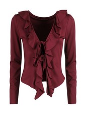Solada Top donna maniche lunghe con scollo a volant - bordeaux