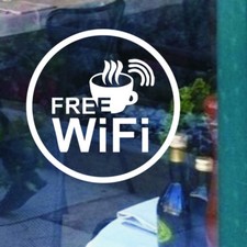 Adesivo FREE WI-FI sticker wifi libera vetrina vetro negozio bar caffè ARGENTO