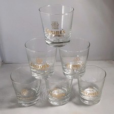 BOXED SET  OF 6 GRANTS SCOTCH WHISKEY OLD FASHIONED WHISKY GLASSES GILDED LOGOS 