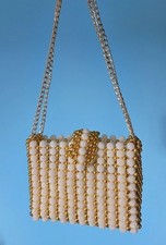 Borsa A Spalla / Tracolla In Perle Avorio E Oro Chiusura Bottone Wagwmetico.